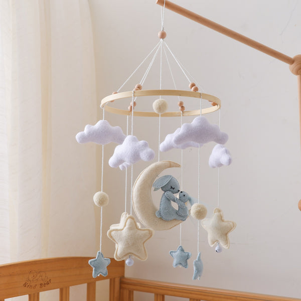 Dreamy Bunny Baby Mobile | Soft Felt Nursery Mobile with Moon, Stars & Clouds | Perfect Baby Shower Gift