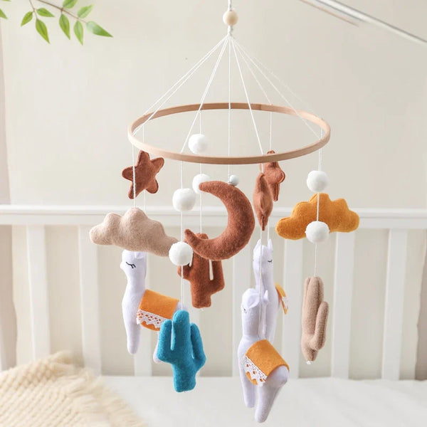 Cozybaby Handmade Alpaca Crib Mobile | Boho Nursery Hanging Decor | Soft Felt & Natural Wood
