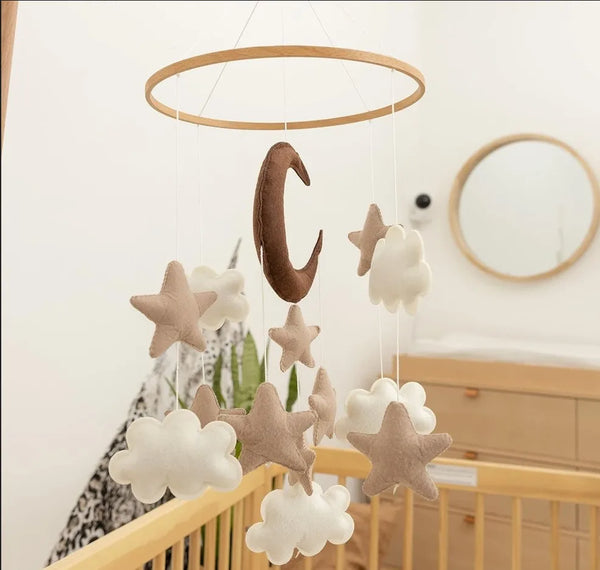 Cozybaby Boho Handmade Brown Moon, Cloud, and Stars Nursery Mobile