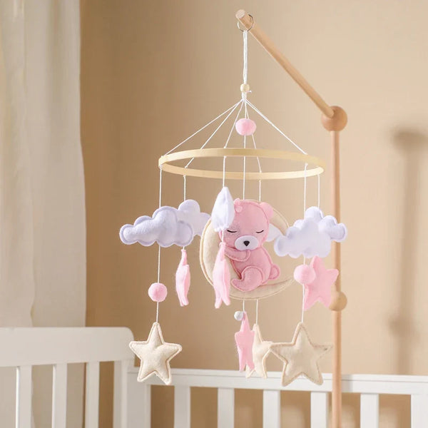 Cozybaby Bear Cuddling the Moon & Night Sky Felt Nursery Mobile