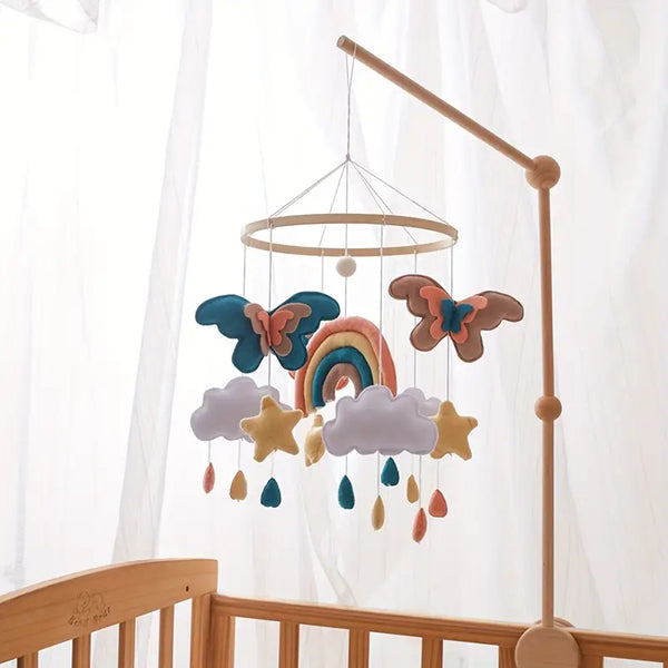 Rainbow Butterfly Baby Mobile with Clouds & Stars | Soft Felt Nursery Decor | Perfect Baby Shower Gift