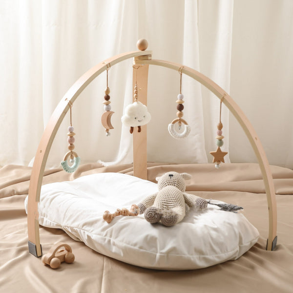 Montessori Baby Gym & Hanging Toys Set Wooden Play Gym for Babies